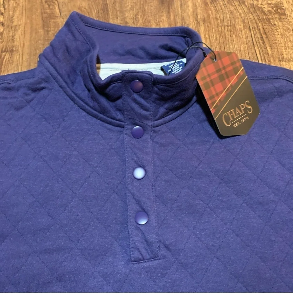 Chaps Quilted Pullover Shirt 1/4 Snap Blue Long Sleeve Mock Neck Men’s XL NWT